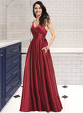 Aaliyah Ruffle Pockets V-Neck Sleeveless A-line Satin Satin Maxi Dresses UKP0016763