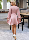 Deanna V-Neck Long Sleeves Elegant A-line Satin Mini Dresses UKP0016767