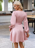 Deanna V-Neck Long Sleeves Elegant A-line Satin Mini Dresses UKP0016767