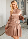 Fernanda Round Neck Long Sleeves Elegant A-line Satin Mini Dresses UKP0016774