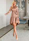 Fernanda Round Neck Long Sleeves Elegant A-line Satin Mini Dresses UKP0016774