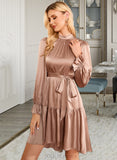 Fernanda Round Neck Long Sleeves Elegant A-line Satin Mini Dresses UKP0016774