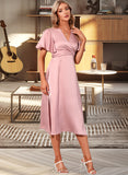 Parker V-Neck Short Sleeves Elegant Sheath Satin Midi Dresses UKP0016775