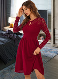 Aylin Lace Round Neck Long Sleeves Elegant A-line Cotton Blends Mini Dresses UKP0016777