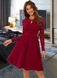 Aylin Lace Round Neck Long Sleeves Elegant A-line Cotton Blends Mini Dresses UKP0016777