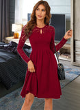 Aylin Lace Round Neck Long Sleeves Elegant A-line Cotton Blends Mini Dresses UKP0016777