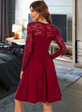 Aylin Lace Round Neck Long Sleeves Elegant A-line Cotton Blends Mini Dresses UKP0016777