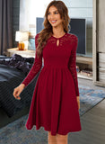 Aylin Lace Round Neck Long Sleeves Elegant A-line Cotton Blends Mini Dresses UKP0016777