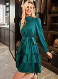 Jordan Sash Round Neck Long Sleeves Elegant A-line Satin Mini Dresses UKP0016788