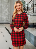 Ansley Plaid Round Neck Long Sleeves Elegant Bodycon Cotton Blends Mini Dresses UKP0016790