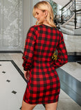 Ansley Plaid Round Neck Long Sleeves Elegant Bodycon Cotton Blends Mini Dresses UKP0016790