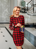 Ansley Plaid Round Neck Long Sleeves Elegant Bodycon Cotton Blends Mini Dresses UKP0016790