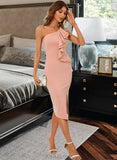 Sanaa One Shoulder Sleeveless Sexy Bodycon Cotton Blends Midi Dresses UKP0016799