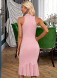 Pearl Ruffled Mermaid Round Neck Sleeveless Elegant Bodycon Cotton Blends Asymmetrical Dresses UKP0016801