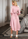 Tania V-Neck Long Sleeves Elegant A-line Satin Midi Dresses UKP0016824