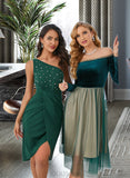 Karma Colorblock Off the Shoulder Long Sleeves Elegant A-line Velvet Midi Dresses UKP0016828