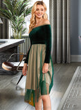 Karma Colorblock Off the Shoulder Long Sleeves Elegant A-line Velvet Midi Dresses UKP0016828