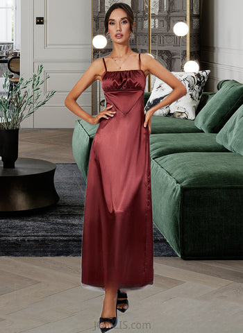 Vivienne Split Front Square Neck Sleeveless Sexy A-line Satin Midi Dresses UKP0016829