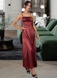 Vivienne Split Front Square Neck Sleeveless Sexy A-line Satin Midi Dresses UKP0016829