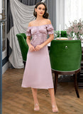 Dalia V-Neck Short Sleeves Elegant Sheath Satin Midi Dresses UKP0016847