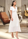 Kiersten V-Neck Short Sleeves Elegant A-line Satin Midi Dresses UKP0016850