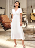 Kiersten V-Neck Short Sleeves Elegant A-line Satin Midi Dresses UKP0016850