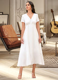 Kiersten V-Neck Short Sleeves Elegant A-line Satin Midi Dresses UKP0016850