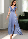 Jaylyn Split Front Cowl Neck Sleeveless Elegant A-line Satin Midi Dresses UKP0016856