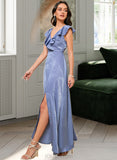 Jaylyn Split Front Cowl Neck Sleeveless Elegant A-line Satin Midi Dresses UKP0016856