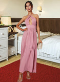 Kiley Split Front Halter Sleeveless Elegant A-line Chiffon Midi Dresses UKP0016857