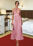 Kiley Split Front Halter Sleeveless Elegant A-line Chiffon Midi Dresses UKP0016857