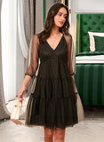 Ariana V-Neck 3/4 Sleeves Elegant A-line Tulle Mini Dresses UKP0016861