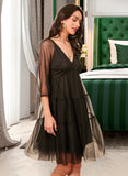 Ariana V-Neck 3/4 Sleeves Elegant A-line Tulle Mini Dresses UKP0016861