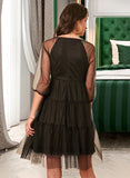 Ariana V-Neck 3/4 Sleeves Elegant A-line Tulle Mini Dresses UKP0016861