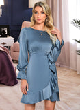 Rita Round Neck Long Sleeves Elegant A-line Satin Mini Dresses UKP0016865