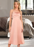 Shania Round Neck Sleeveless Elegant A-line Satin Midi Dresses UKP0016867