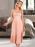 Shania Round Neck Sleeveless Elegant A-line Satin Midi Dresses UKP0016867