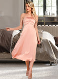 Shania Round Neck Sleeveless Elegant A-line Satin Midi Dresses UKP0016867