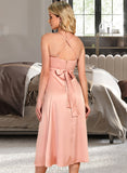 Shania Round Neck Sleeveless Elegant A-line Satin Midi Dresses UKP0016867