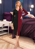 Sage V-Neck Long Sleeves Elegant Bodycon Cotton Blends Midi Dresses UKP0016870