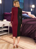 Sage V-Neck Long Sleeves Elegant Bodycon Cotton Blends Midi Dresses UKP0016870