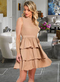 Moira Ruffle Round Neck Long Sleeves Elegant A-line Tulle Mini Dresses UKP0016873