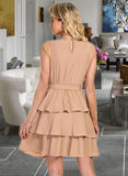 Moira Ruffle Round Neck Long Sleeves Elegant A-line Tulle Mini Dresses UKP0016873