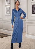 Nathalie Split Front V-Neck Long Sleeves Casual A-line Polyester Midi Dresses UKP0016880