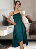 Pam One Shoulder Sleeveless Sexy A-line Satin Midi Dresses UKP0016882