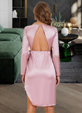 Chasity Round Neck Long Sleeves Elegant Sheath Polyester Asymmetrical Dresses UKP0016891