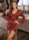 Emmy V-Neck Long Sleeves Elegant Bodycon Polyester Mini Dresses UKP0016895