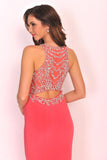 Spandex Scoop With Beading Prom Dresses Mermaid Sweep Train