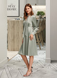 Hilda Bow(s) V-Neck Long Sleeves Elegant A-line Satin Midi Dresses UKP0016904