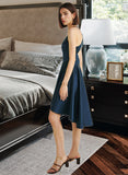 Kay Square Neck Sleeveless Elegant A-line Satin Asymmetrical Dresses UKP0016908